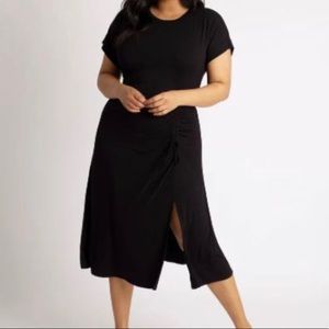 Eloquii | Cinched Skirt Jersey Knit T-Shirt Midi Dress Size 18 Black Short Sleev